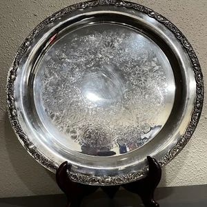 WM Rogers & Sons 1972 Victorian Rose 15" Silverplate Platter Round Serving Tray - Picture 1 of 5