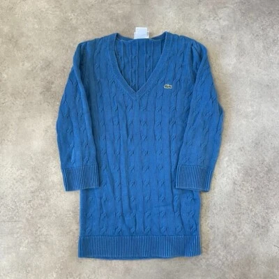 Suéter vintage tejido con cable cuello en V Lacoste Jumper para mujer XS, azul Foto 1 de 4