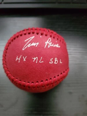 TIM RAINES 4X NL STOLEN BASE LEADER SIGNED RED BASEBALL AUTOGRAPHED AUTO EXPOS - Image 1 of 4