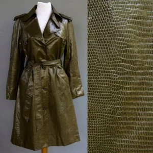 Alvin Valley Faux Lizzard Skin PU Vegan Leather 3/4 Coat Dark Olive Jacket sz 4f - Picture 1 of 12