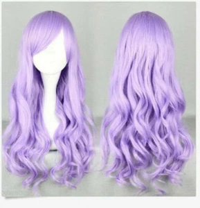 Fashion Long Purple Wavy Curly Full Wigs Cosplay Costume Party HAIR Bangs Wig - Picture 1 of 3