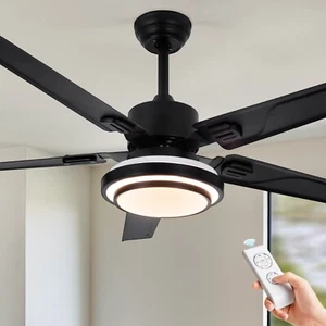 52" Industrial Metal 5 Blades Ceiling Fan Remote Chandelier w/ 3-Color LED Light - Picture 1 of 12