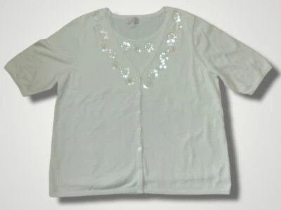 Quacker Factory Layered Look Sweater Sequined/Beaded White Sz 1X - Image 1 of 4