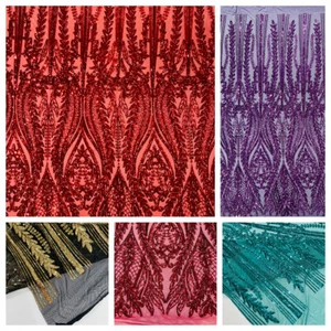 Damask design with sequins embroider on a 4 way stretch mesh fabric. - Picture 1 of 93