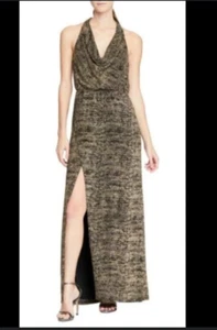 Halston Dress Size S Sleevless Gold Shimmer  Jersey Evening Formal Gown  - Picture 1 of 5