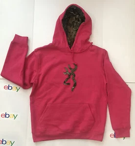 Browning Women’s Hot Pink Hoodie Camo Logo Pullover Womens Size L - Picture 1 of 6