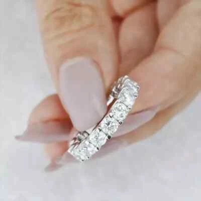 Anel folheado a ouro branco 14k 2 quilates corte redondo diamante criado em laboratório meia eternidade - Imagem 1 de 4