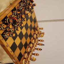 Rare] Wooden chess set, antique, floral pattern, rare board game, chess set.