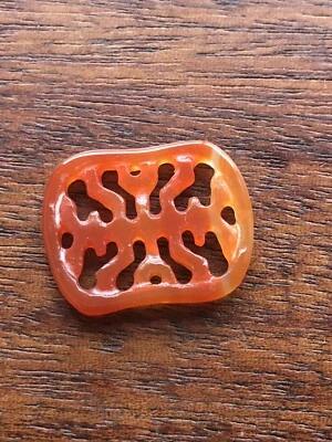 Vintage Chinese Hand Carved  Double Sided Carnelian Agate Stone Pendant bead - Image 1 of 4