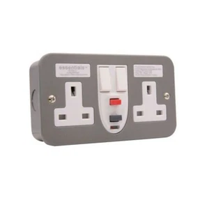 Essentials Metal Clad 2 Gang 13A Type A Passive RCD Switched Socket CLRCDP036 - Picture 1 of 3