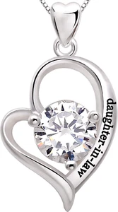 Sterling Silver Daughter In Law Love Heart Cubic Zirconia Pendant Necklace Gifts - Picture 1 of 5