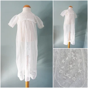 Antique Christening Gown Dress Edwardian Babys White Floral Tambour Lace Net - Picture 1 of 19