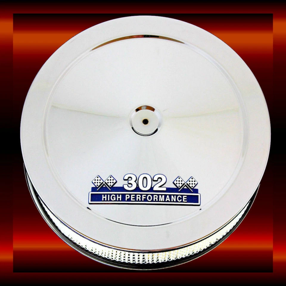 Filtro de aire cromado para motores Ford 302 con emblema azul y cromo 302 Foto 1 de 1