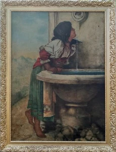 Sehr altes Gemälde "Römerin am Brunnen" ÖL AUF LEINWAND Datum 1900-1920? - Bild 1 von 9