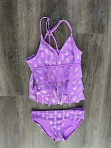 Justice Swimsuit Bikini Tankini Swim Set 14 Purple Lavender silver Pineapple - Picture 1 of 3