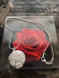 ❤️❤️925 Sterling Silver Snowflake Round Shape Locket Necklace (Pendant + Chain) - Picture 1 of 4