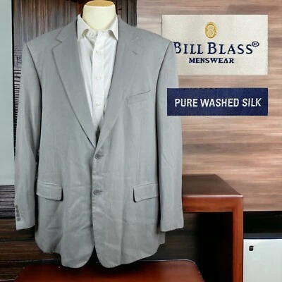 Chaqueta Blazer Bill Blass Para Hombre 48L Gris Claro Pura Seda Lavada Foto 1 de 4