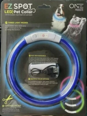 EZ Spot LED Pet Collar By One Products Blue Customize The Size Rechargeable W5 - Image 1 of 2
