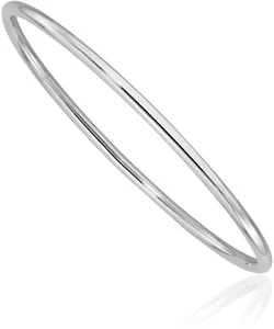 14K Solid White Gold 3mm Slip On Bangle Bracelet - Picture 1 of 10