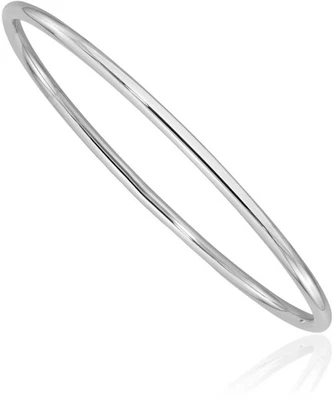 14K Solid White Gold 3mm Slip On Bangle Bracelet - Image 1 of 4