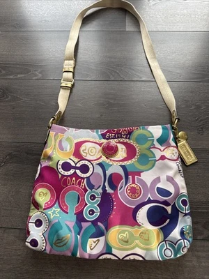 Bolso Bandolera Coach Poppy Púrpura Azul Dorado Firma Cartera F19454 Foto 1 de 4