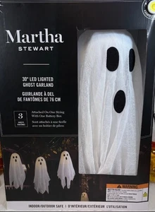 Halloween Martha Stewart Indoor Outdoor 30” LED Lighted 3 Ghost Garland NewInBox - Picture 1 of 11