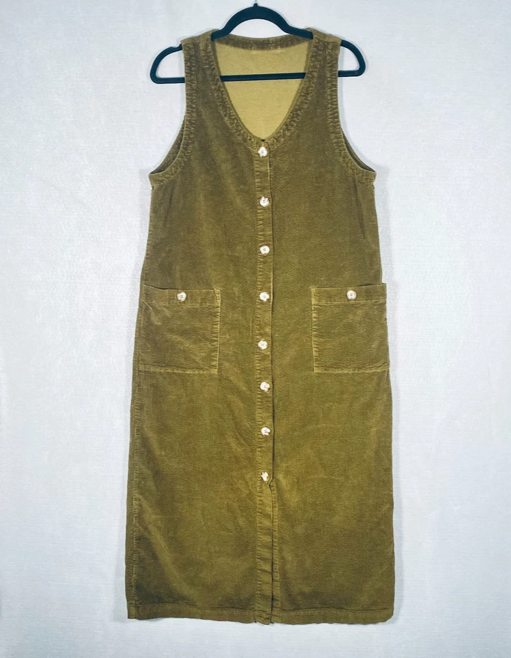 Vestido de pana vintage para mujer L dorado marrón abotonado sin mangas Maxi y2k Cottage Foto 1 de 4