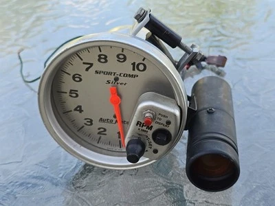 Auto Meter Autometer 5" Sport Comp Silver Tach Tachometer 10k RPM Shift Light - Image 1 of 4