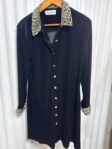 Ronni Nicole Vintage schwarz Samt mit Leopardenfellbesatz Midi Größe 14 - Bild 1 von 7
