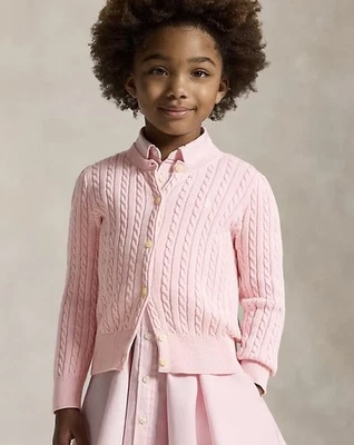 Polo Ralph Lauren 4T девочек свитер кабель трикотажа хлопок на пуговицах кардиган Lt розовый - Изображение 1 из 4