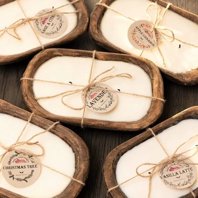 Velas de tazón de masa de madera | Cera de soja 100 % natural y aceite esencial infundido | Olor... Foto 1 de 4