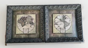 Set of 2 Old World Map Vtg Style Home Decor Wall Picture Glass Framed Art 15x15" - Picture 1 of 17