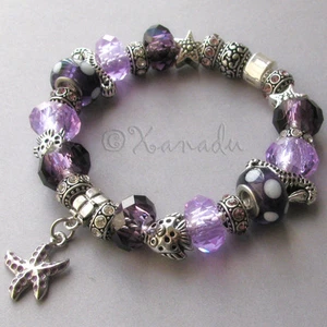 Purple Ocean European Style Charm Bracelet With Starfish, Seahorse, Fish Beads - Picture 1 of 12