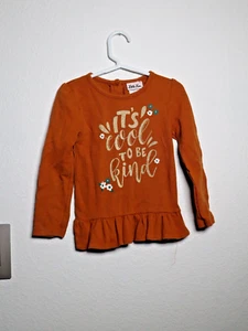 (5) Little Lass Tint Orange Long sleeve Top w Print - Picture 1 of 7