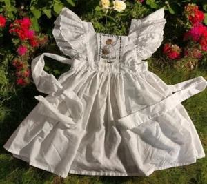 Lolita Apron Toddler Dress Sheer white Lace Easter little girl bunny VTG 80s - Picture 1 of 13
