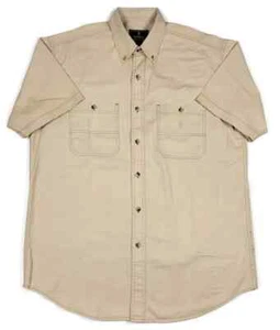 Browning Mens L Button Down S/S Outdoor Casual Camp Shirt Beige Tan Pockets - Picture 1 of 4
