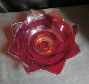 Antique Fenton Glass Bowl Ruby Red Amberina Open Lotus 8 Petal Flower Console - Picture 1 of 7