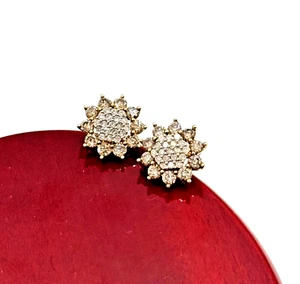 Mens Round Diamond Stud Earrings w/ Diamond Star Earring Jackets Multi-tone Gold - Picture 1 of 6