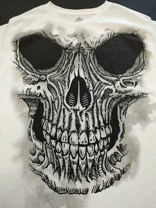 NWT Mens Halloween Tshirt Sz M Skeleton Face Sketch White Black Short Sleeve  - Picture 1 of 12