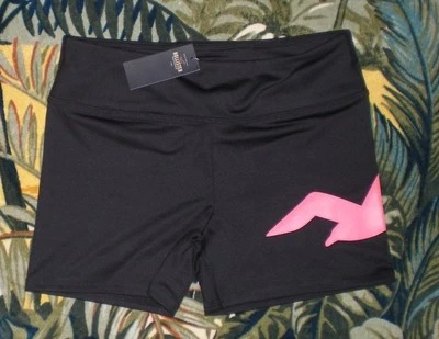 NWT HOLLISTER SOFT CAL BIKE YOGA SHORTS BLACK WITH PINK BIRD L OR  MED , XS - Image 1 of 2