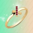 3 MM Round Cut Ruby Gemstone Ring 14k Yellow Gold Plated Cross Ring Ring For Her