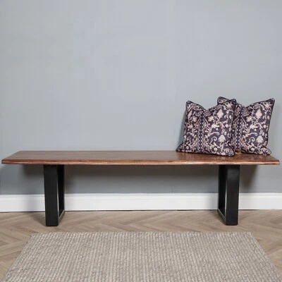 Elm Home And Garden Solid Mango Wooden Live Edge Dining Hall Shoe Bench Dark Oa - Image 1 of 4