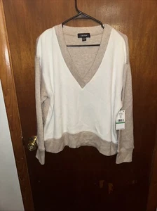 Maglione donna Karen Kane morbido avorio arenaria scollo a V taglia large nuovo con etichette - Foto 1 di 7