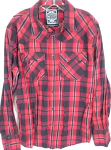 Rag Dynasty-Mens Long Sleeve Western Pearl Snap Shirt-XL Slim Fitted-Red Plaid - Picture 1 of 10
