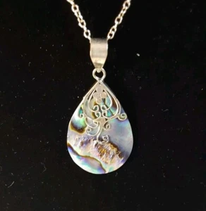 Sterling Silber 925 filigrane Abalone Muschel 18" Halskette  - Bild 1 von 4