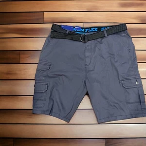 Iron Co Stretch Cargo Shorts Blue Grey Comfort Waistband Belted Size 44 NWT - Picture 1 of 5