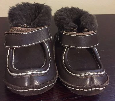 GENUINE KIDS OSHKOSH Toddler Boy's LEATHER FAUX FUR Boots BROWN Hook Loop SIZE 4 - Image 1 of 4