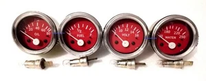 Electrical Kit- Temp Oil Fuel Volt Gauges Red Face Chrome ME - Picture 1 of 5