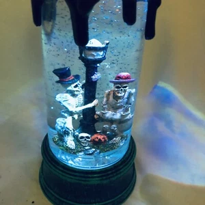 HALLOWEEN Water Snow Globe SWIRLING Color Changing Flicker Skeleton 9” Candle - Picture 1 of 4