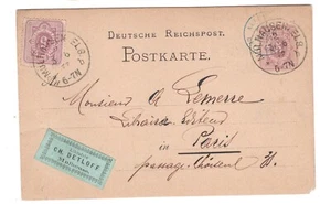 ALEMANIA MULHAUSEN 1877 POSTAL CON SELLO DE CARTEL BIBLIOTECA MULHOUSE C. H. DETLOFF  - Imagen 1 de 2